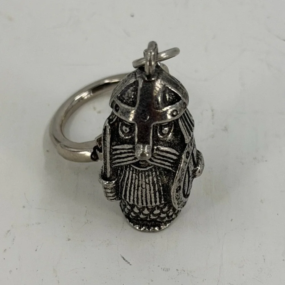 Vintage WRL British Pewter Viking Keychain Norseman Sword Shield Souvenir Gothic